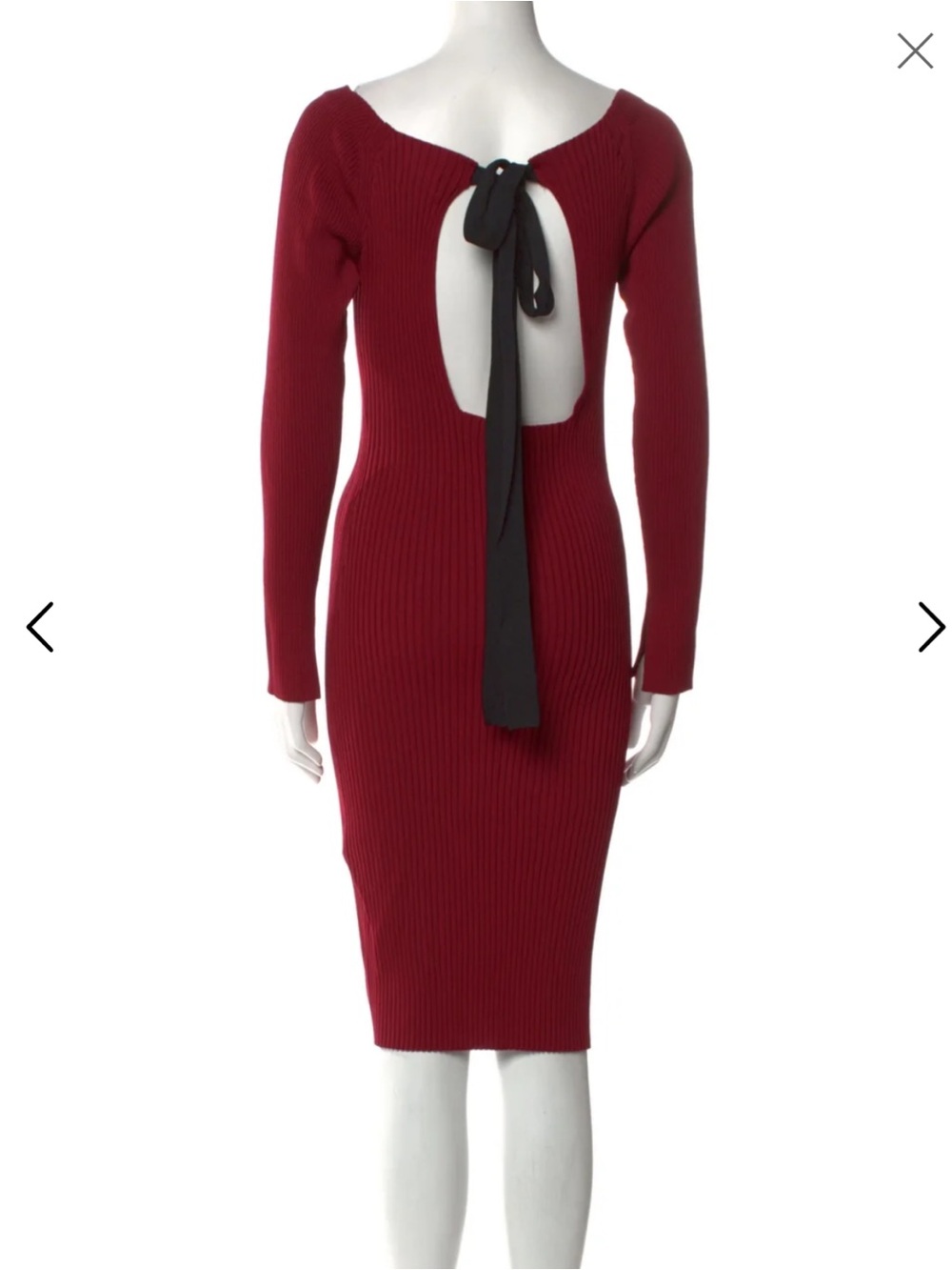 Jason Wu Long Sleeve Ribbed Midi Dress with Back Bow - Burgundy
